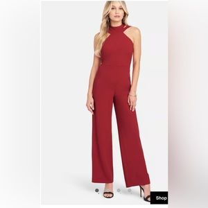 Red Wide Leg Halter Jumpsuit